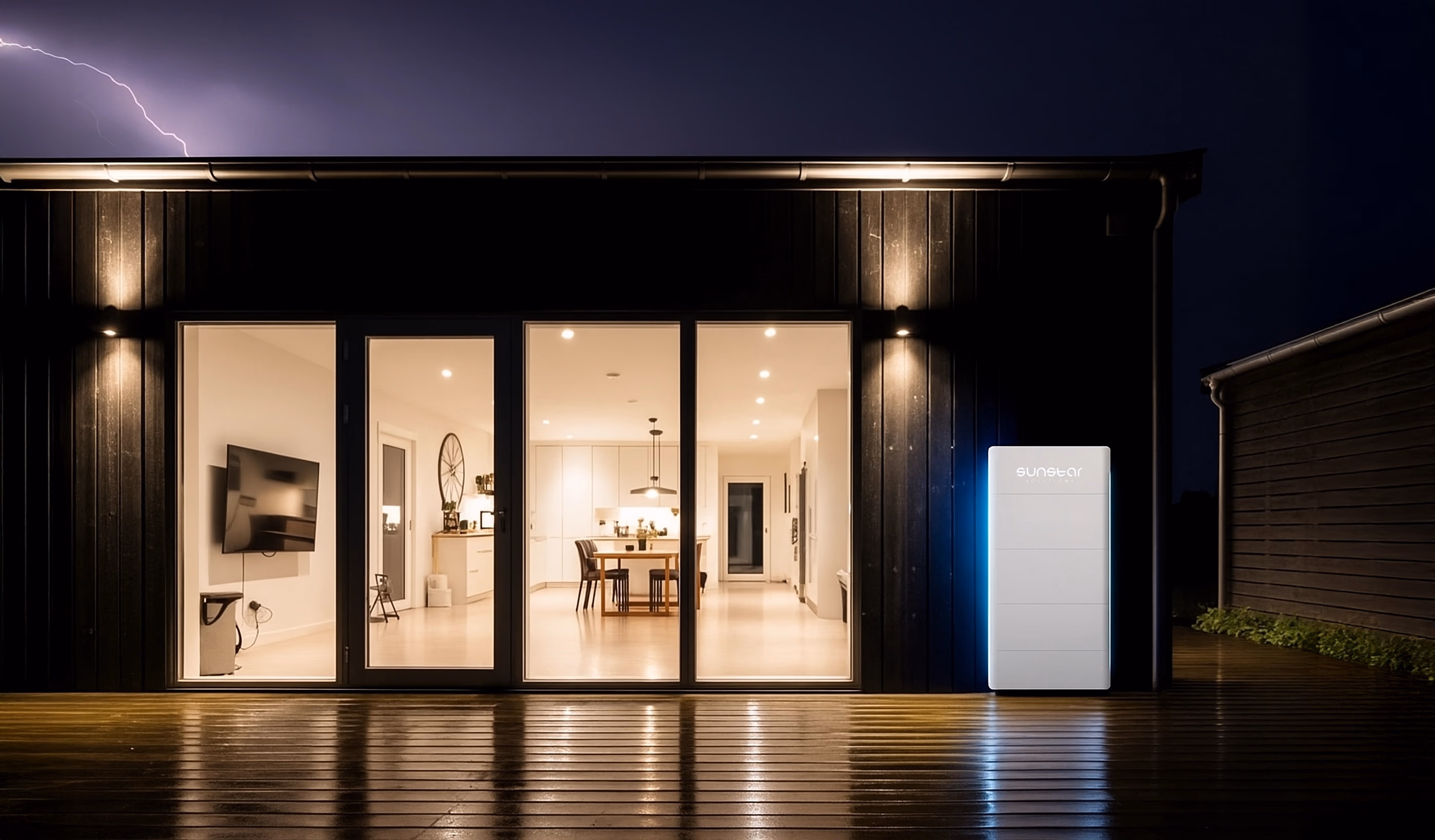 Powerwall with lights on